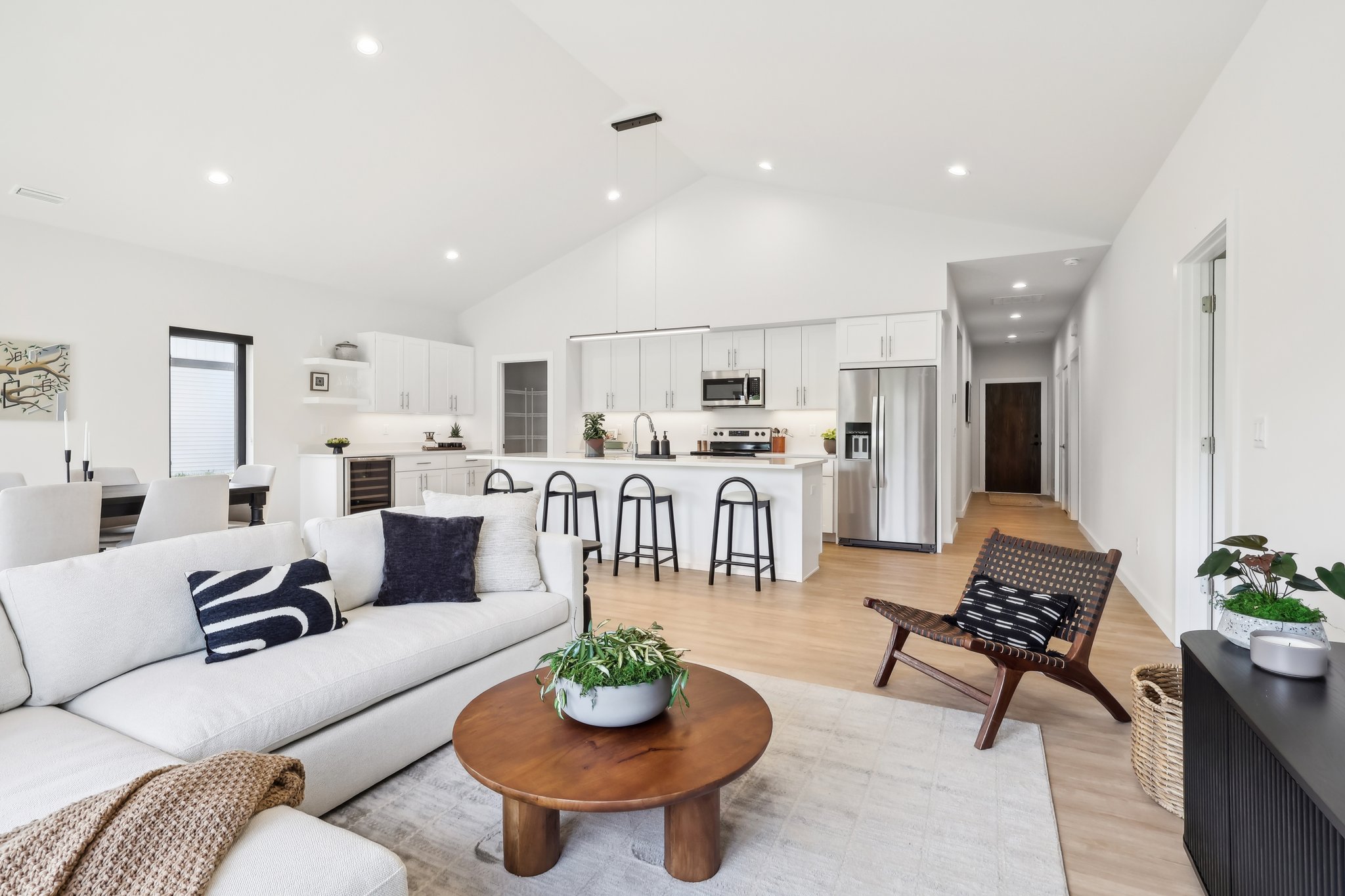 Beech Unit Open Floorplan looking from the living room to the kitchen