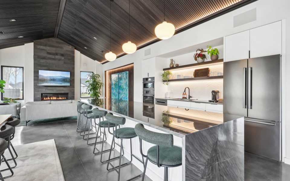 Kitchen Area in Club House with Kitchen Island and Bar