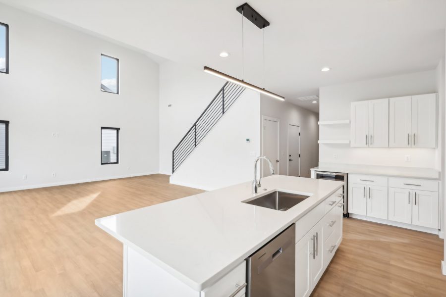 Willow Unit Main Kitchen, View Across the Island to the Staircase